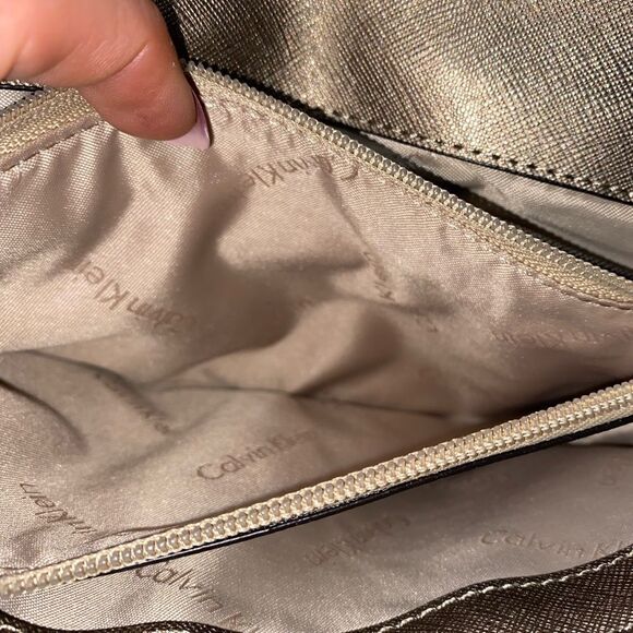 Calvin Klein Saffiano Leather Shoulder Purse Gold Small - Picture 12 of 14